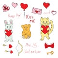 Set of pictures for cards for Valentine`s Day